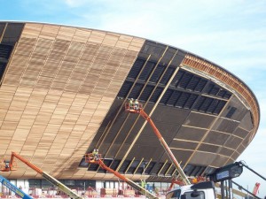 Sustainable timber being installed on the velodrome